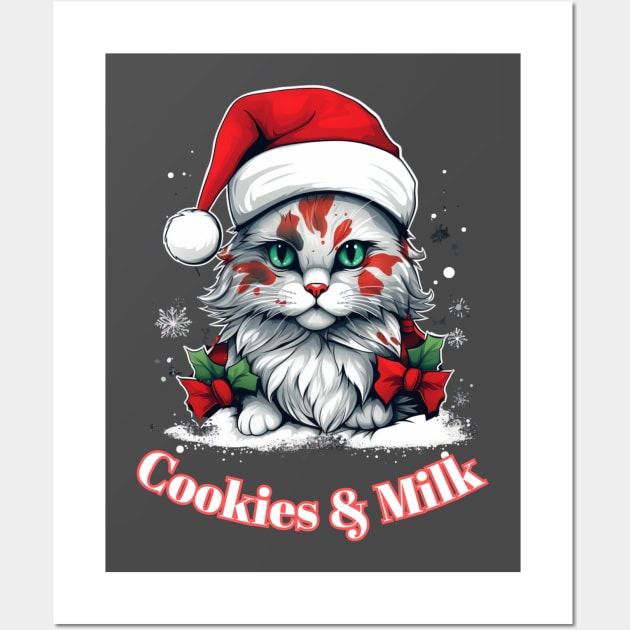 Cookies & Milk - Christmas Cat - Winter Holiday Wall Art by MaystarUniverse